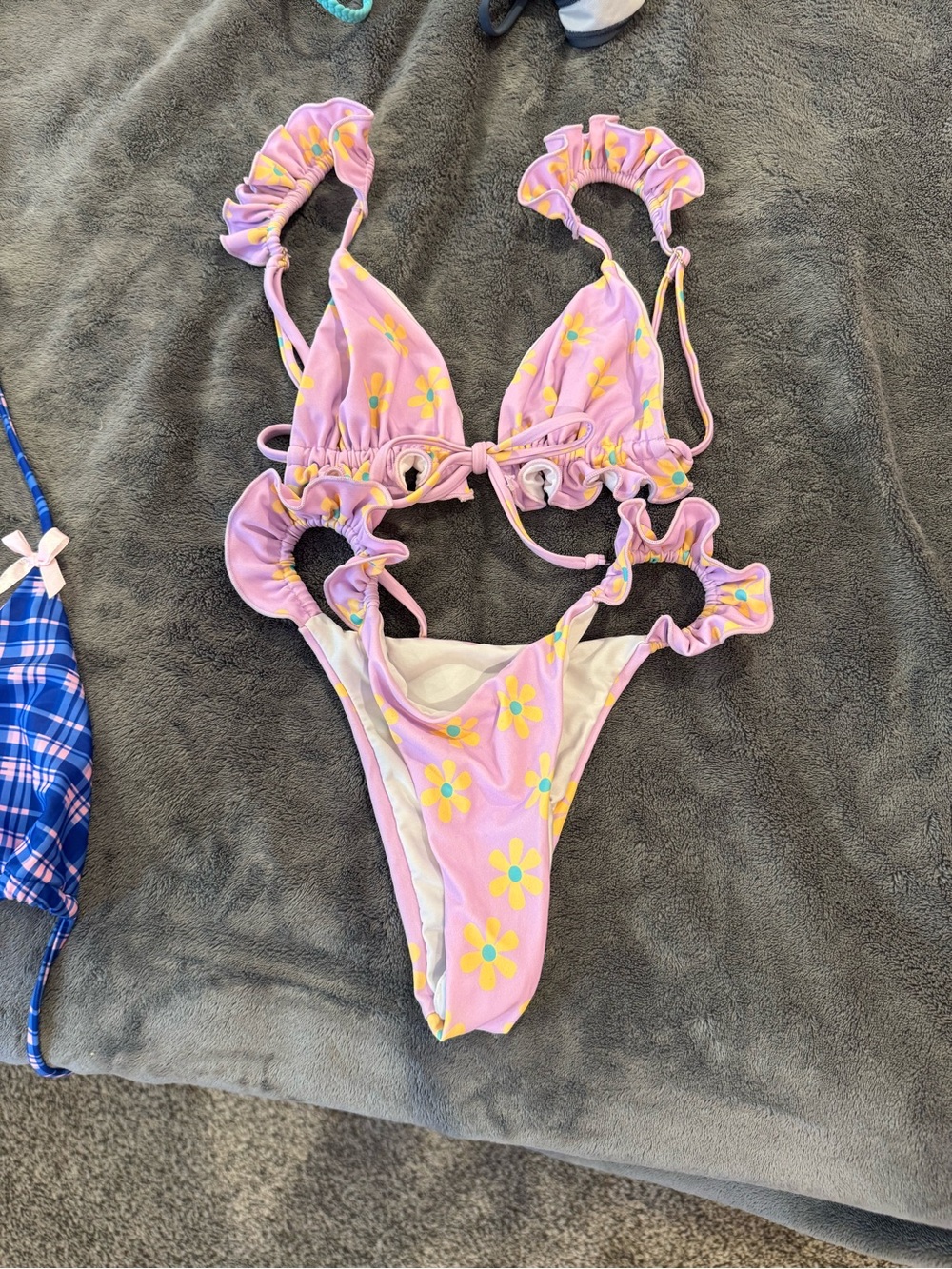 Pink Floral One-Piece Swimsuit with Ruffle Details